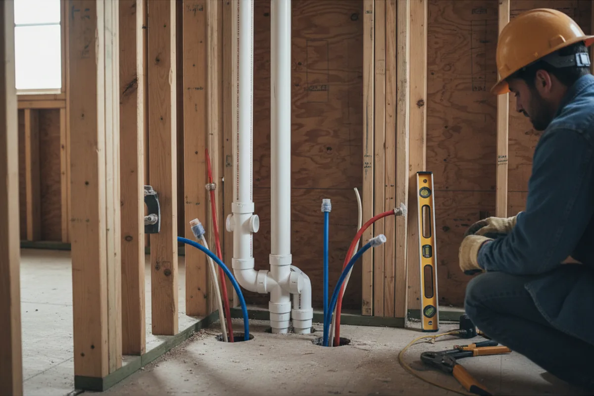 Drain and supply rough-in during Drain Cleaning in Newport